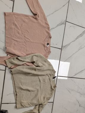 Soft Knit Crewneck Sweater - Blush and Oatmeal